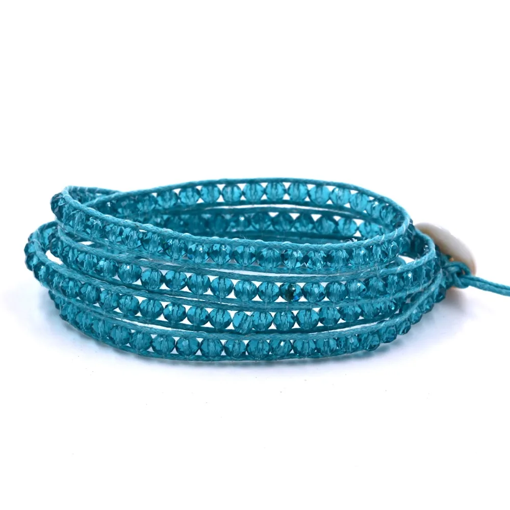 4 мм озеро синий кристалл обертывание браслет на кожаный с подвесками ручная