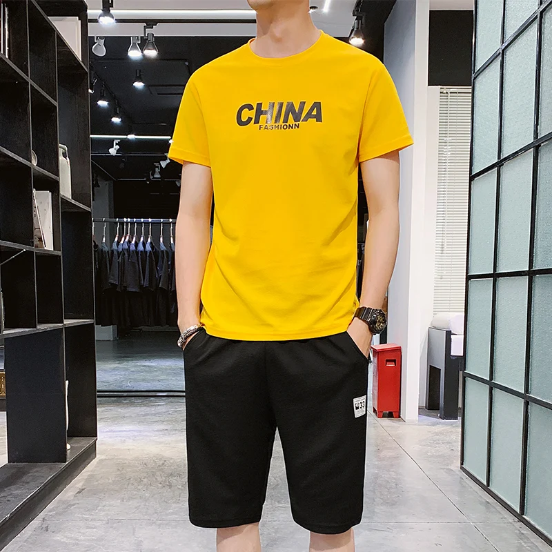 

Men's 2021 summer fashion new jogging quick-drying breathable leisure fitness short sleeve + shorts sports two-piece suit