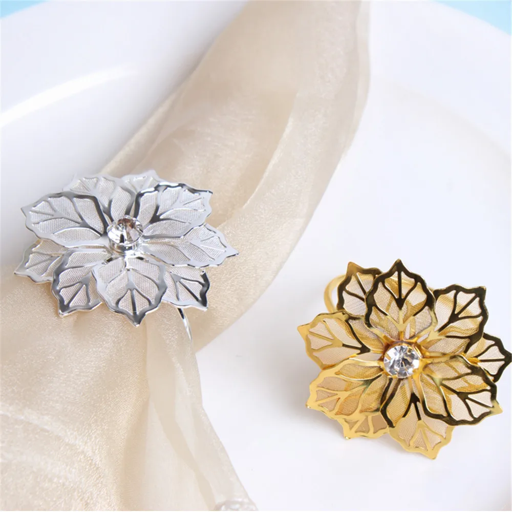 12PCS metal alloy napkin ring gold flower exquisite jewelry | Дом и сад