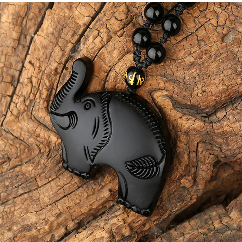 Прямая поставка натуральный черный Обсидиан Резной благоприятный милый слон