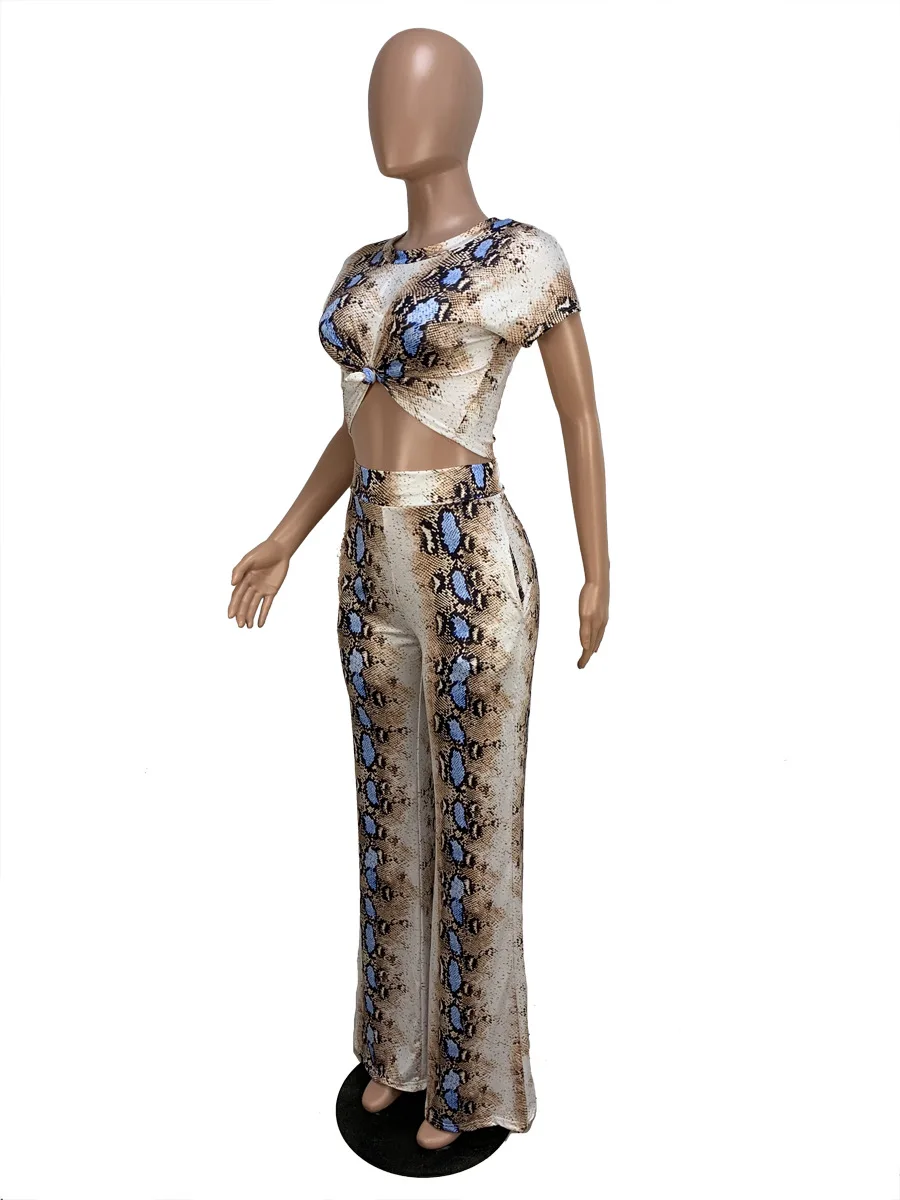women sexy Outfits tracksuit Summer Snake skin Print Crop Top two pieces Sets Sportswear casual fashion Bandage SM7192