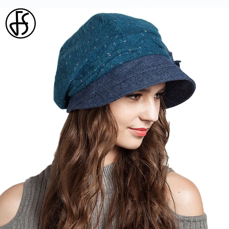 FS Французский Берет шапки синего оранжевого верблюжьего цвета зимняя женская