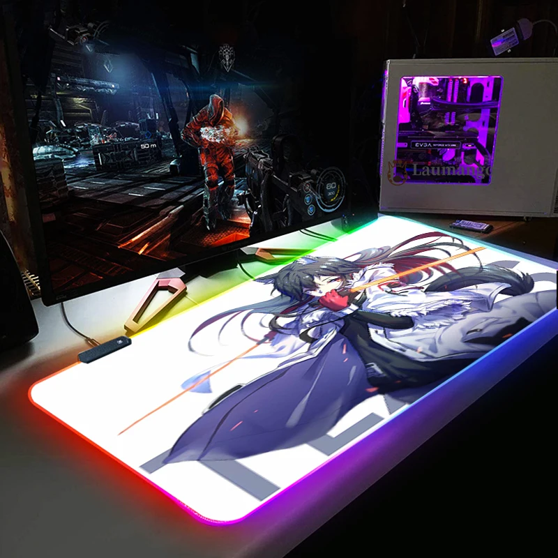

Gaming mouse mat 900x400mm Xl Thickened RGB Large Mouse Pad Cartoon Game Lock Edge LED USB Computer arknights gamer desktop Mat