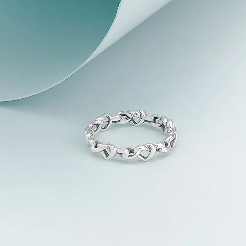 

Authentic 925 Sterling Silver Pan Ring New Knot Heart Interwoven Ring For Women Wedding Party Gift Fashion Jewelry