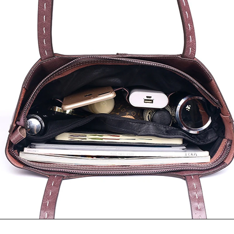 

New Fashion Genuine Leather Women's Bags Shoulder Leather Shopping Bags Portable Leather Bags Simple and Practical Big Bag