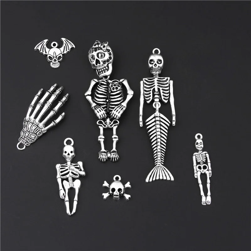 7 шт. микс череп серебряного цвета скелетоны вечерние украшения для Хэллоуина