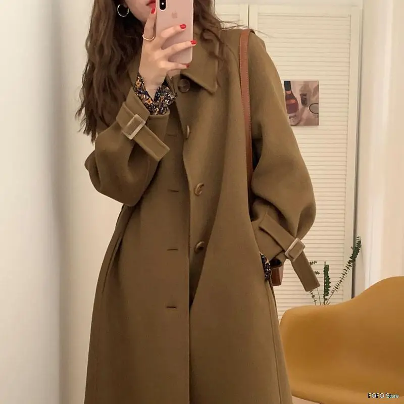 

2021 New Autumn And Winter Woolen Coat Mid-length Women's Hot Style Elegant Stylish Solid Coat S-XL