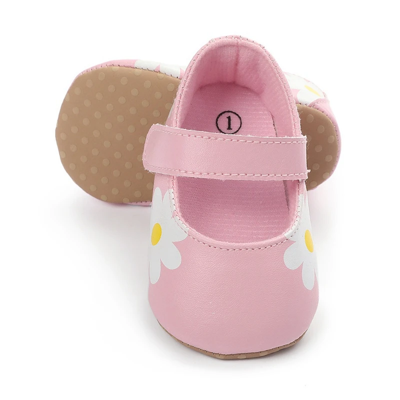

Sweety Baby Girls Daisy Print Princess PU Shoes Non-slip Soft Bottom Step Front Shoes 0-18m
