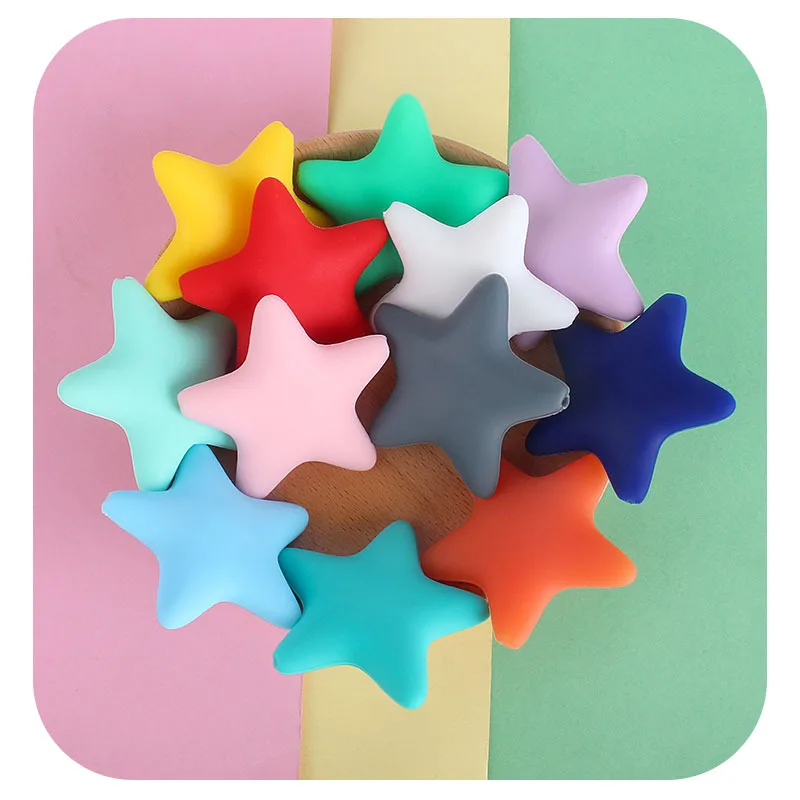 

5Pcs Stars Silicone Beads Food Grade Silicone PBA Free teether Handmade DIY Pacifier Clip Chain Baby Product Bracelet accessory