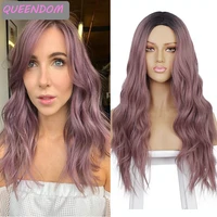 long purple body wave wig 24 omber synthetic wave middle part wigs natural hair wig heat resistant lolita cosplay wig burgundy