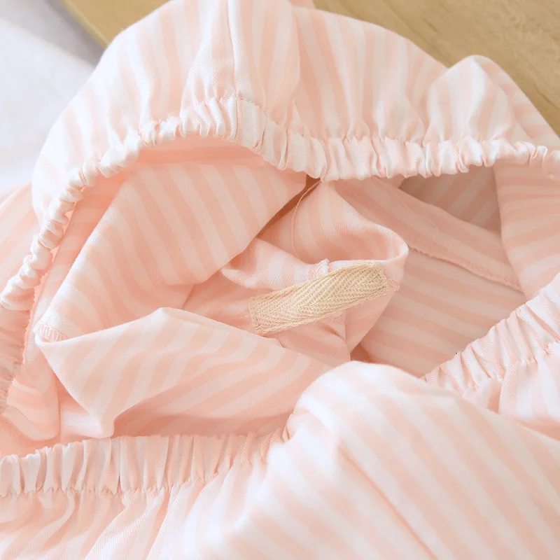 

2021Spring And Summer New Couple Vertical Stripes Pajamas Two-piece 100% Cotton Long-sleeved Men's Simple Casual Home Wear Women