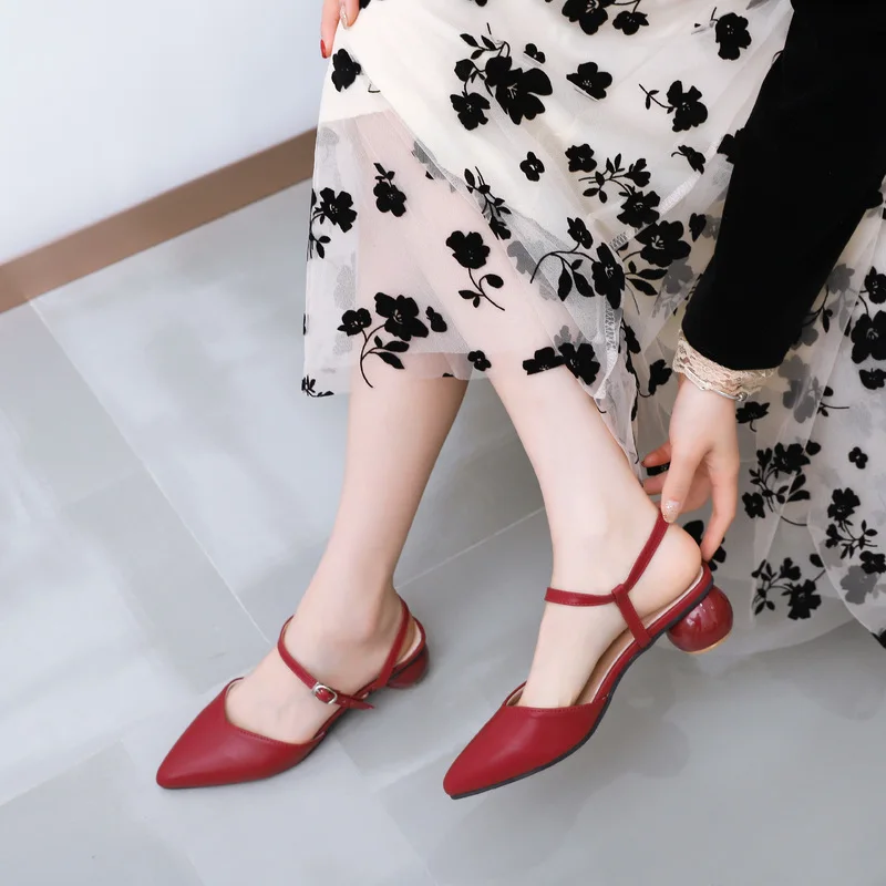 

2021 Summer Pointed Heel Sandals Med Black Shoes for Women Buckle Strap Espadrilles Platform Medium High Beige Girls Fashion Clo