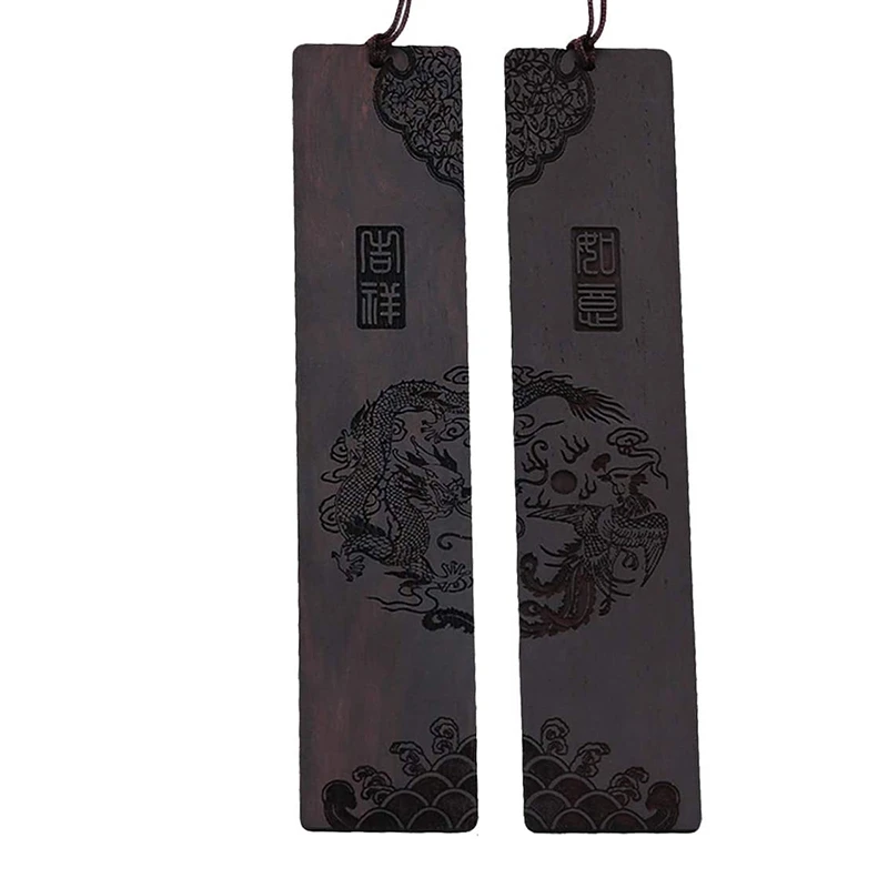 

Natural Wooden Bookmark with Ancient Chinese Characters, Dragon and Phoenix Pattern, Gift for Teacher, Student