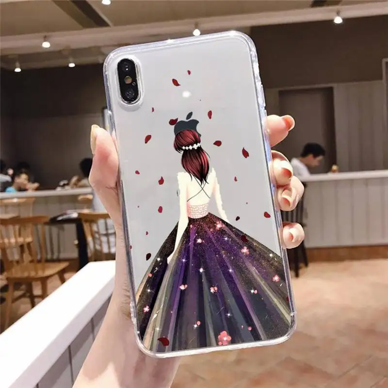 

Phone Case For iphone 12 11 8 7 6s 6 5 5s 5c se plus mini x xs xr pro max Dress wedding girl Transparent soft