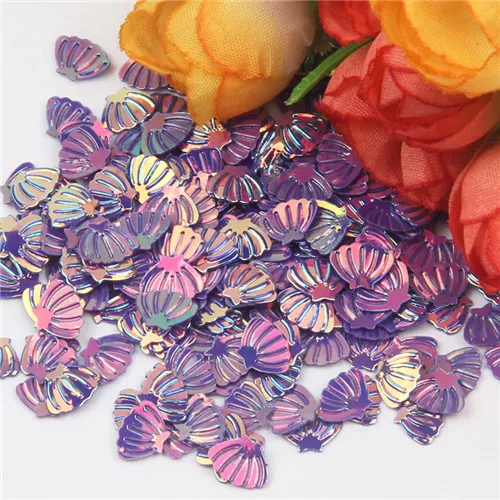 purple gold 6*8 мм блестки в виде ракушки милые цветы ПВХ свободные блестки для ногтей Блестки для женщин DIY скрапбук Макияж украшения 20 г/лот - Цвет: purple gold