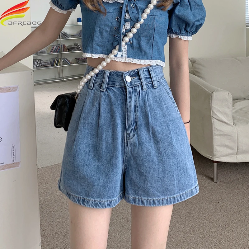 

Summer Jean Shorts Women 2021 New High Waist Wide Leg Loose Denim Shorts For Women Korean Style Streetweear Blue Short Feminino