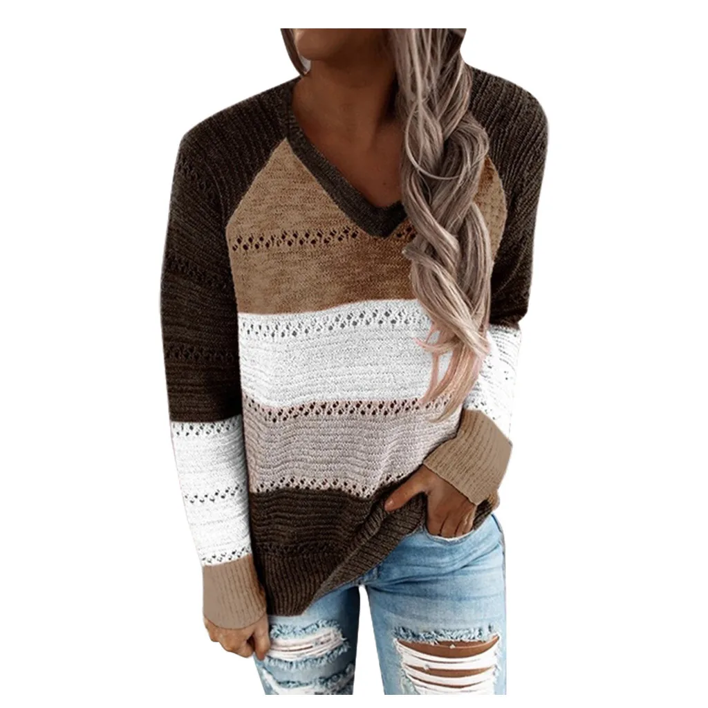 Женский Повседневный пуловер с капюшоном Осенний вязаный свитер V-образным