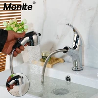 Monite Chrome Polish Black Painting Pull Out Kitchen Faucet Swivel Spray Handle Deck Mounted Basin Sink Faucet Mixer Tap