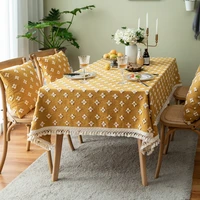 retro yellow polyester cotton table cloth jacquard tassel tv cabinet table runner table cover for wedding dining tablecloth