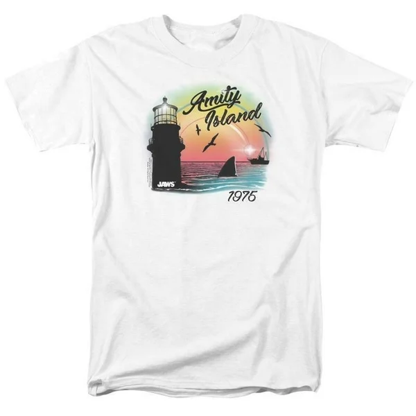 

Jaws Amity Island 1975 American thriller Spielberg graphic t-shirt UNI1095