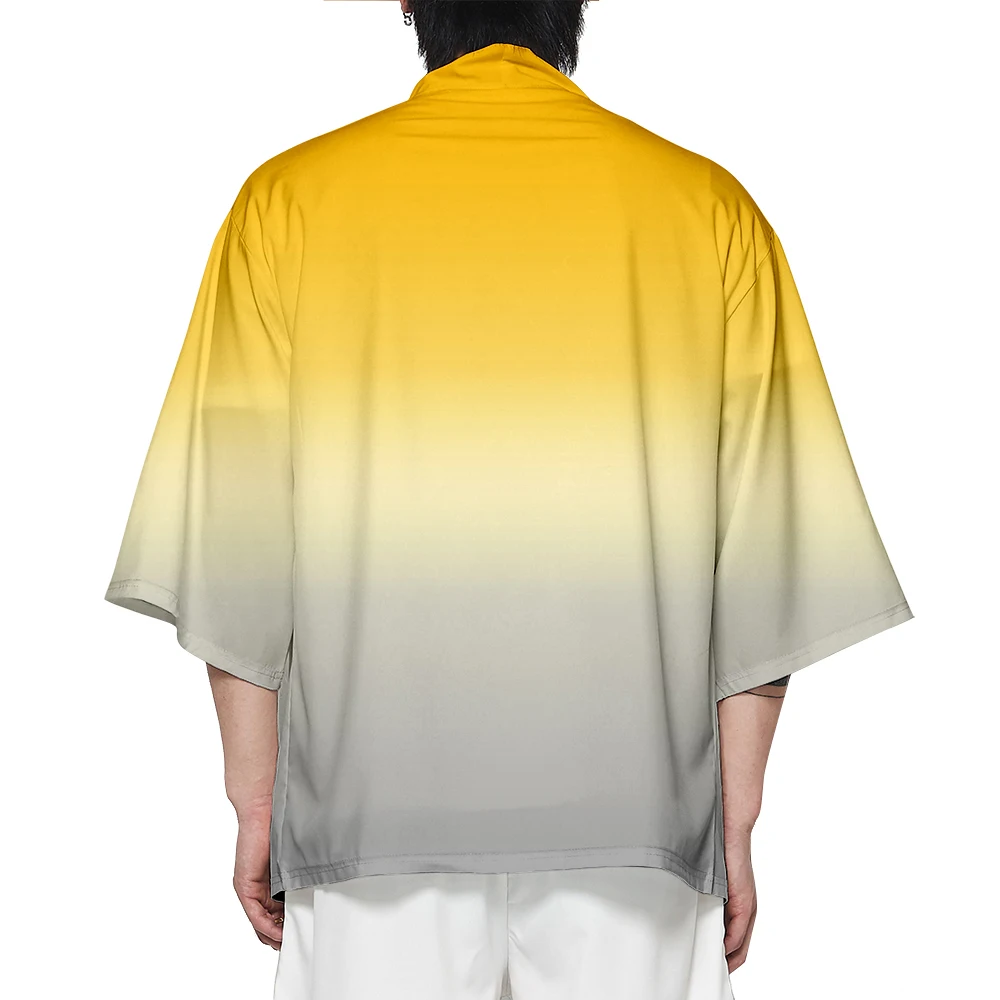 

Rholycrown fashion new Japanese kimono 3D Suwon gradient men and women with the same clothing casual models men black kimono