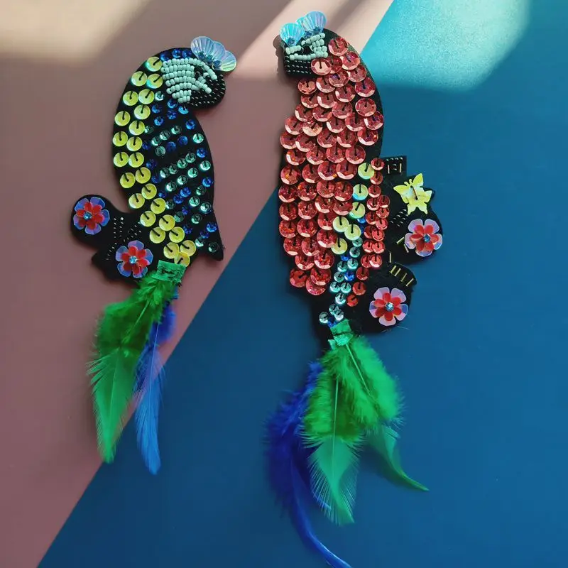 1pc bird beaded patches for clothing DIY rhinestone feather Sew on Animal Embroidery applique parches bordados para ropa | Дом и сад
