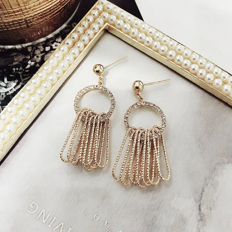 

Fashion Metal Circle Geometric Multi-layer Earrings For Women Designer Earrings Vintage Statement Fringe Shiny Wedding Jewelry