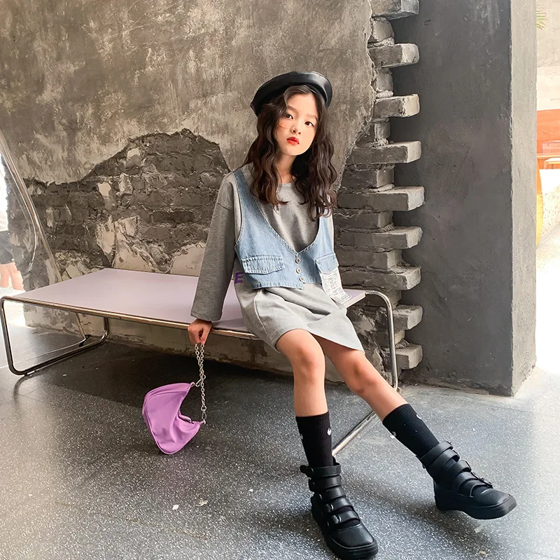 Детская одежда новое осеннее платье-свитер с длинными рукавами для девочек 2020