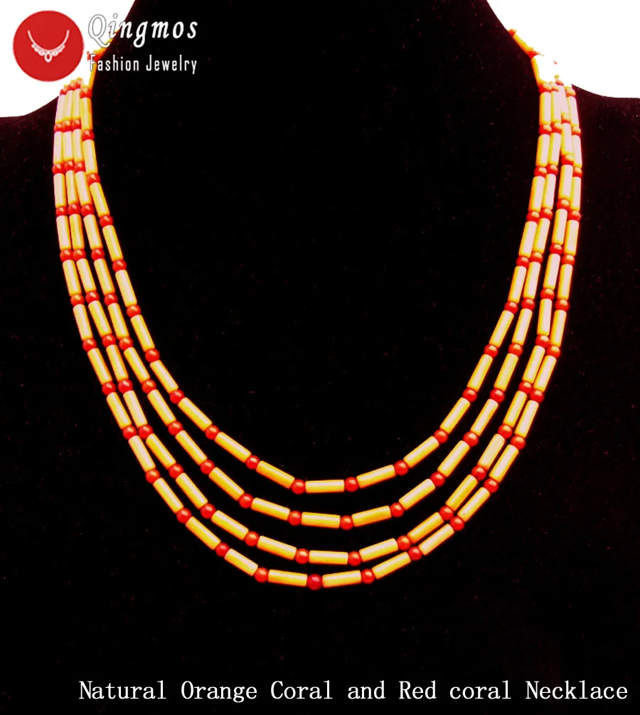 Qingmos 3*9mm Thick Slice Natural Orange Coral Necklace for Women with 3mm Red Jewelry 4 Strands Chokers 17'' | Украшения и