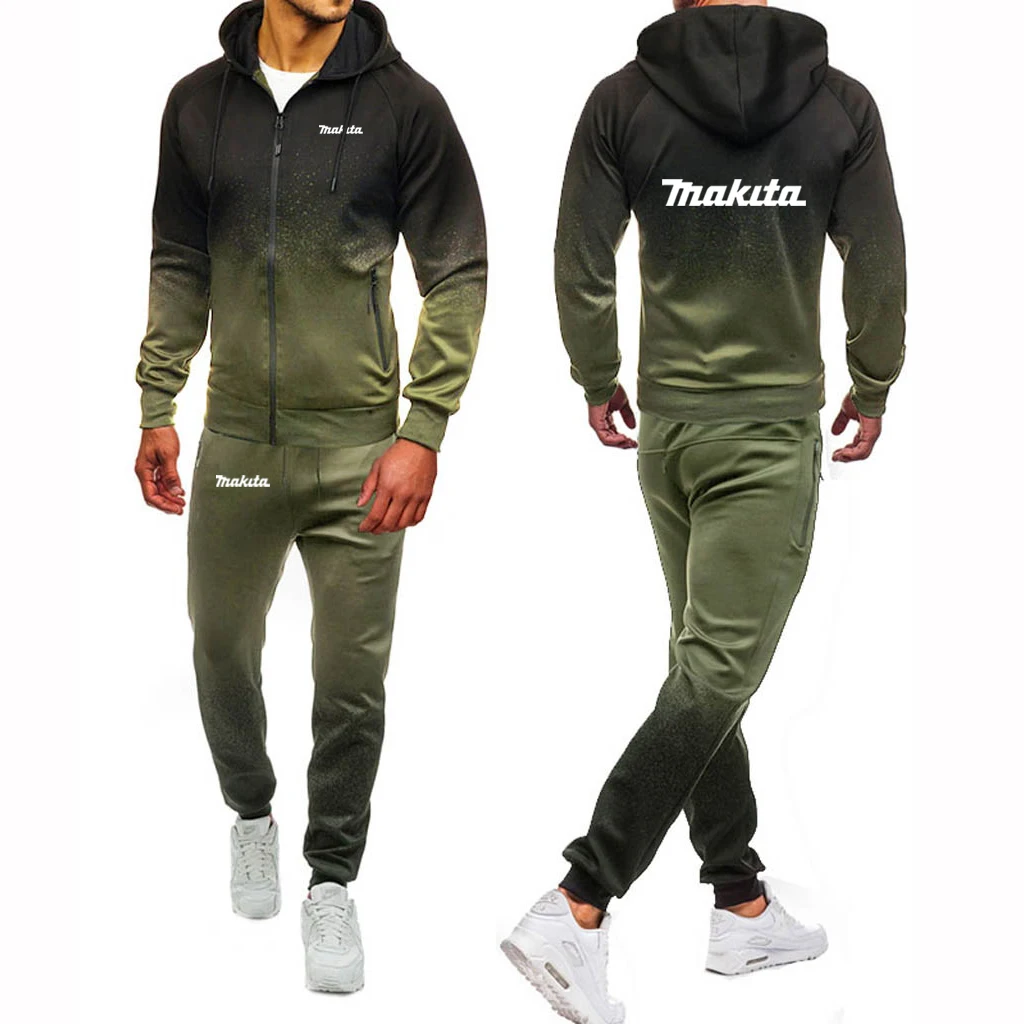 

Hot ! 2021 Men's Makita Logo Male Print Set Suits Gradient Hoodies Casual Sweatpant Custom Harajuku Sport Jacket Sets
