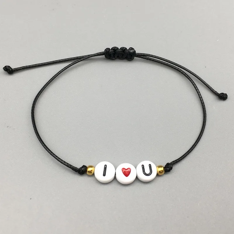 2019 new custom Couple Letter Bead His and Her Bracelet Men Women Rope Adjustable String Name Bracelets DIY Jewelry for GF BF images - 6