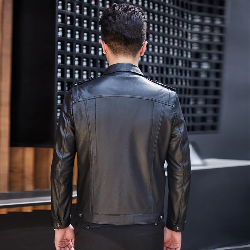 

Motorcycle Real Brand Leather Biker Jacket Men Spring Autumn Sheepskin Zipper Coat Casual Vintage Street Outerwear Plus Size 4XL