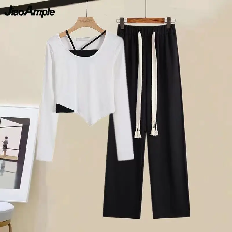 Женский брючный костюм Новинка осени 2021 необычный облегающий Топ с длинным