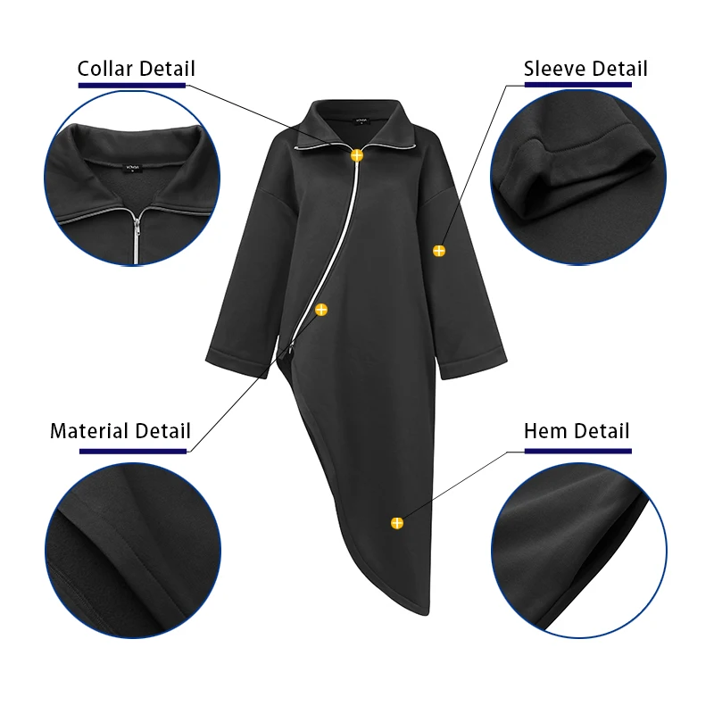 

Women Coats Jackets Female Long Sleeve Stand Collar Zipper Warm Overcoats VONDA Asymmetric Jackets Irregular Outerwear Plus Size
