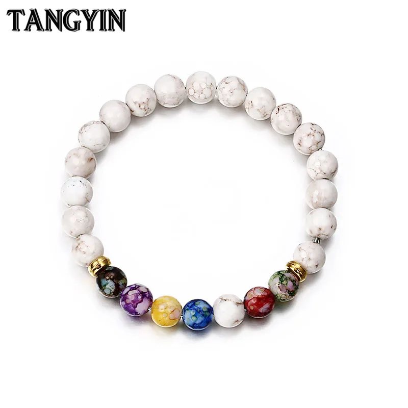 Танинь из натурального камня белый бусины мужской браслет энергетическая чакра