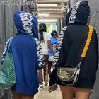 Y2K уличная одежда, топы на молнии с длинным рукавом, осень 2021, модная черная свободная толстовка с принтом в стиле панк, готический Свитшот оверсайз