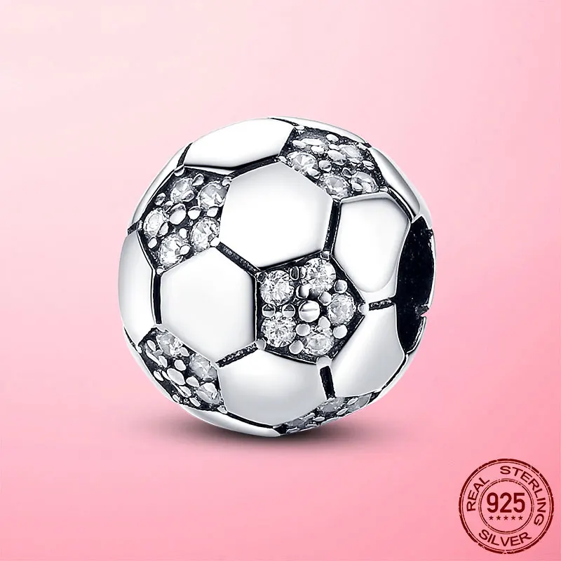 

100% 925 Sterling Silver Sparkling Soccer Football Charm Beads Fit Original Pandora Bracelet Fine Silver Jewelry Gift