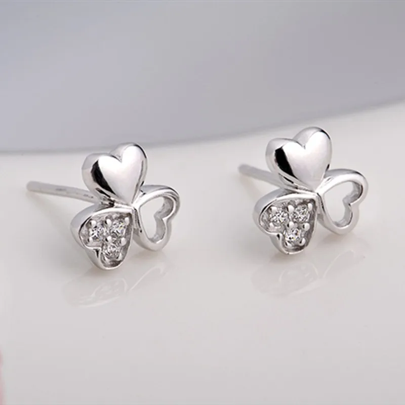 925 Sterling Silver Earrings Clover Zircon Love-Family Affection-Friendship Fashion Women's Ear Jewelry | Украшения и