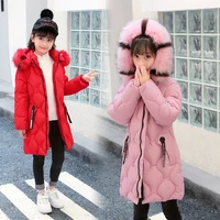 winter warm cotton child long coat children outerwear colorful fur collar baby girls jackets kids outfits for 110 165cm