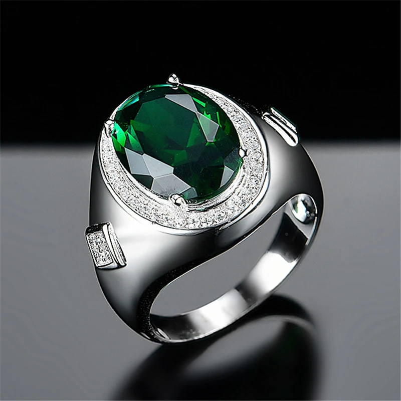 DY 925 Sterling Silver Ring Big Center Oval Gemstone Green Emerald CZ Luxury Fancy For Women Fashion Accessories Jewelry | Украшения и