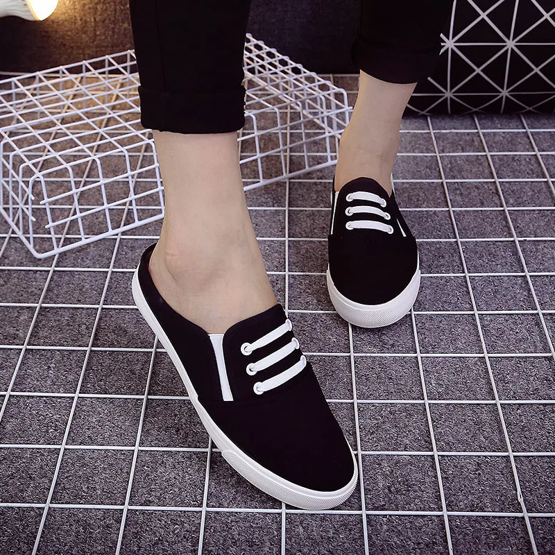 Rushiman202 spring women's shoes half slippers canvas shoes casual casual all-round couple's little white shoes lazy shoes 35-44