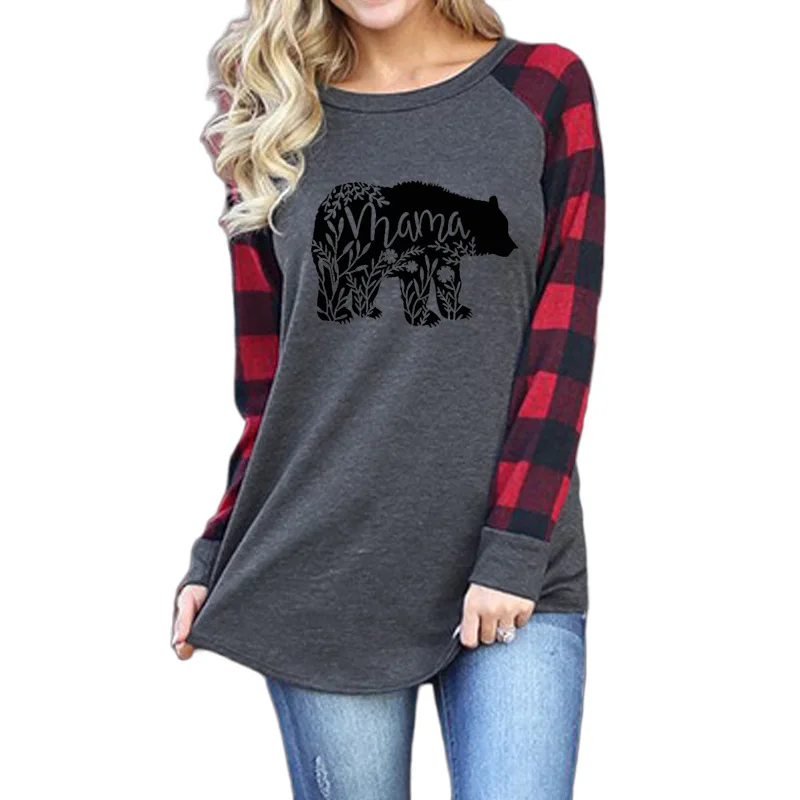 

Carney top Mama Bear print crew neck Raglan long sleeve T-shirt