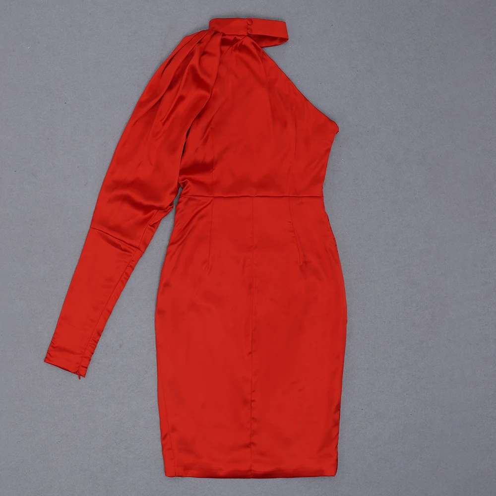 

BEAUKEY 2021 Spring Summer Red Women One Sleeve Bodycon Dress Sexy Halter Club Celebrity Evening Party Dress