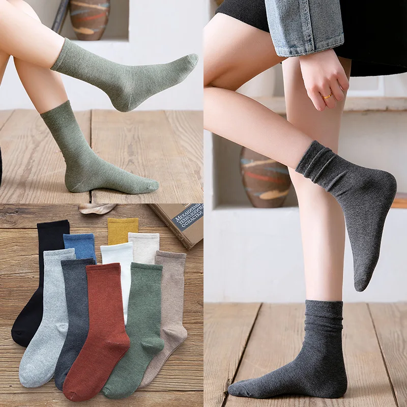 Новые цветные женские хлопковые свободные носки Harajuku в стиле ретро однотонные