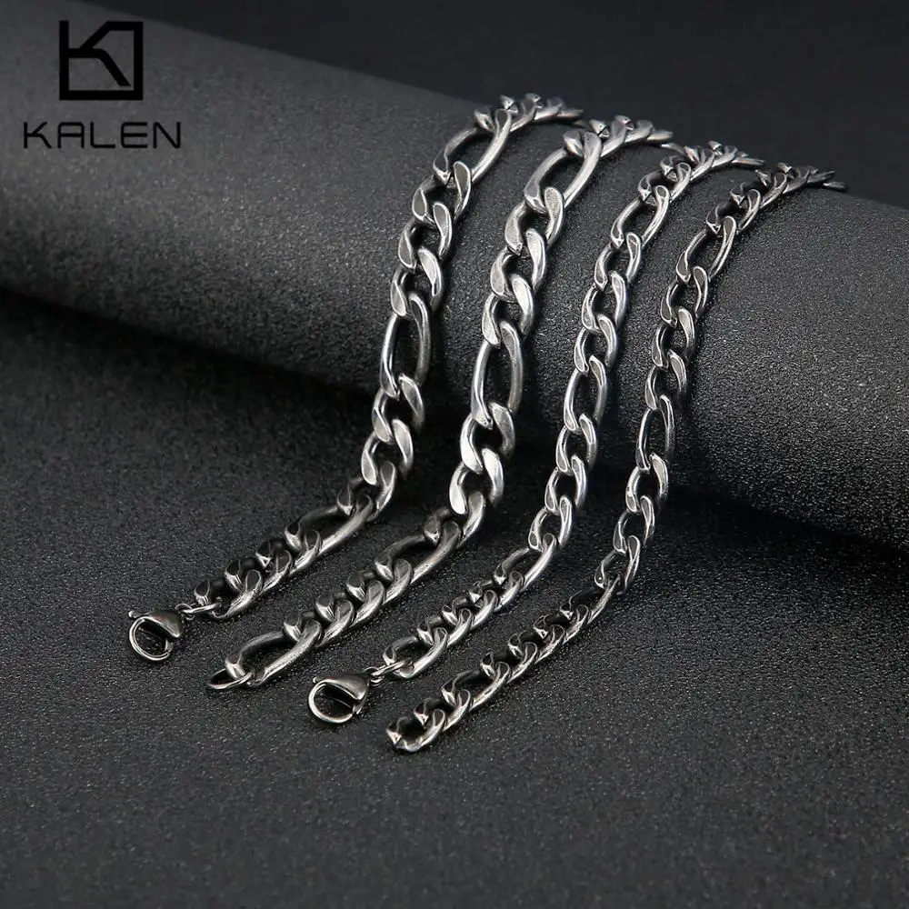 8/10 мм винтажные черные кубинские цепи Фигаро Ожерелье для мужчин нержавеющая