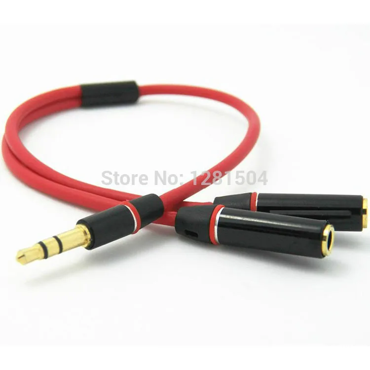 

Wholesale Red 3.5mm 1 to 2 Male to Female Metal branch Audio Cable Splitte Cable Adapter Distributor Cable Cord 500pcs/lot