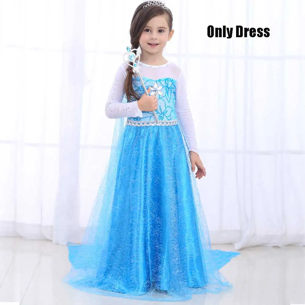 Blue Dress 3 Лидер продаж! Платье принцессы Эльзы для девочек; платье Снежной королевы Анны; диадема; палочка; парик; перчатки для Хэллоуина; Рождественская вечеринка; платье принцессы - Цвет: Blue Dress 3