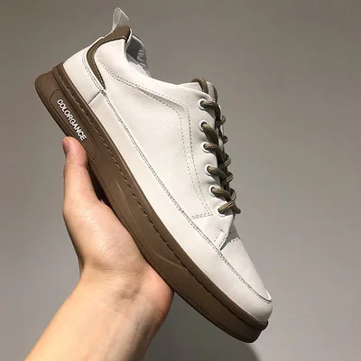 

men's leather shoes Standing summer breathable thin head layer cowhide white board shoes men's all kinds of small white shoes