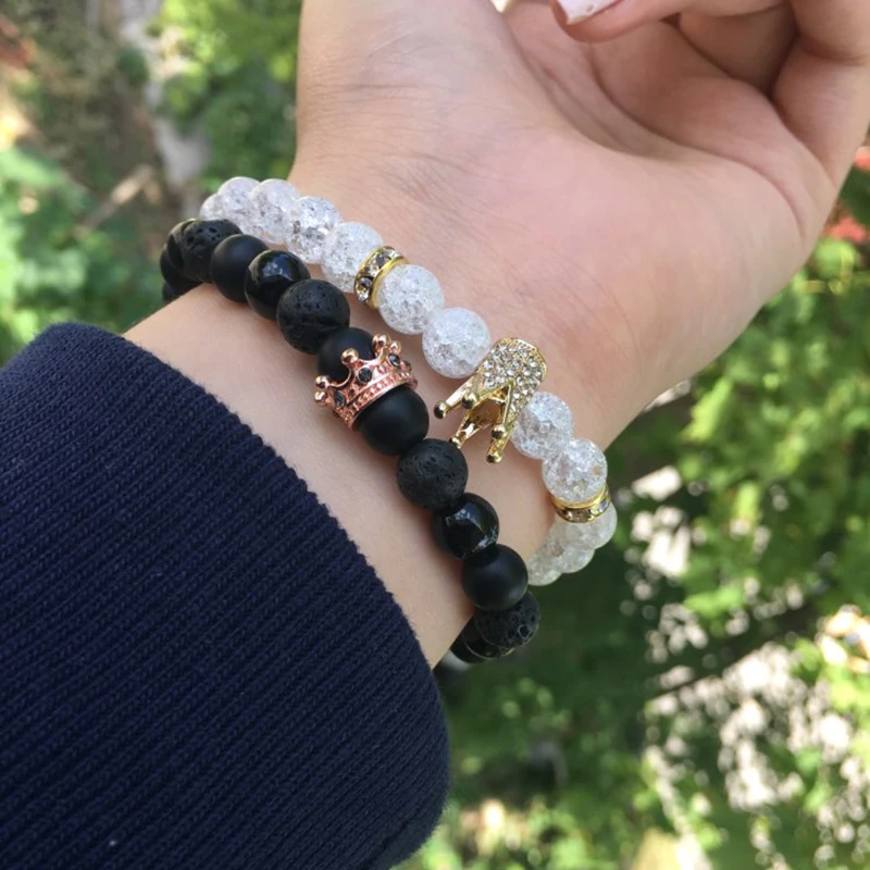 Панк 2 шт./компл. король корона пары расстояние браслет наборы для женщин мужчин