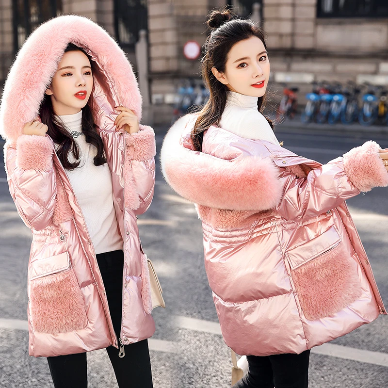 Новинка 2021 модное женское зимнее пальто с большим меховым воротником стеганая